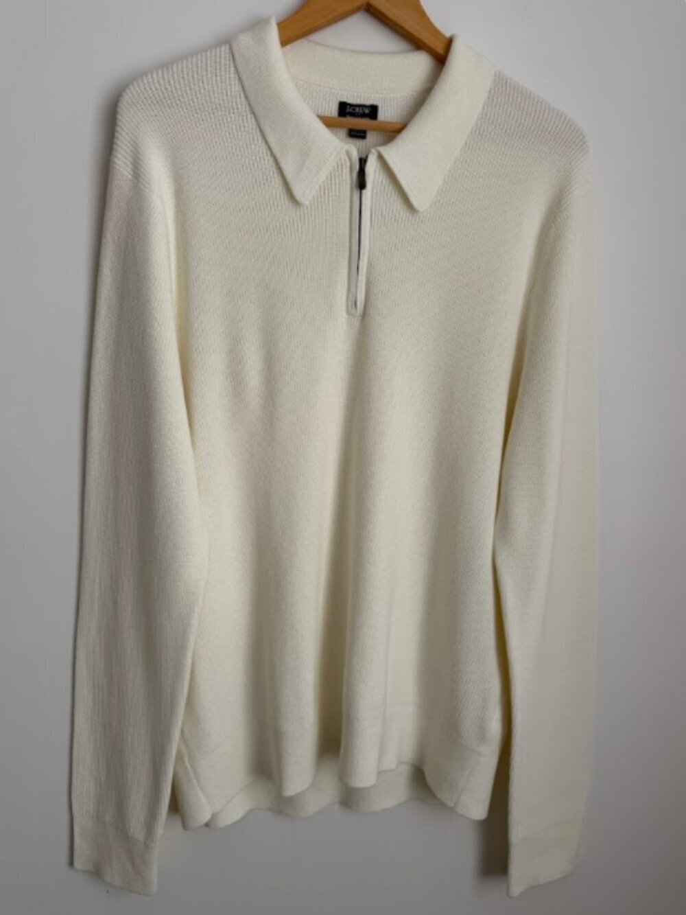 NWT J. Crew Me’s Ivory Ribbed Cotton Quarter-Zip Sweater Polo Size L